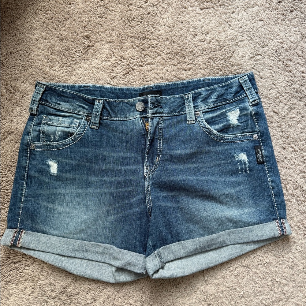 Silver Jeans Distressed Blue Jean Shorts